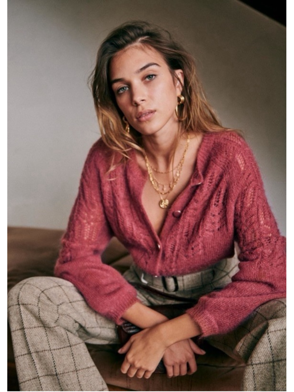 Sézane Tonio Jumper Cardigan Rosewood Large Mohair Wool Blend LKNEW!! Mauve Pink